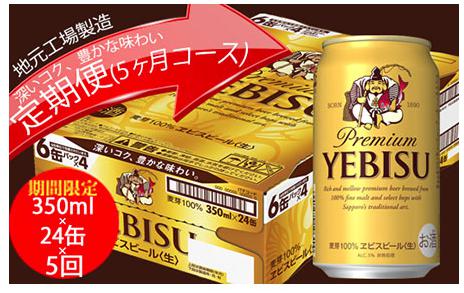 エビスビール定期便　仙台工場産（350ml×24本入を5回お届け）